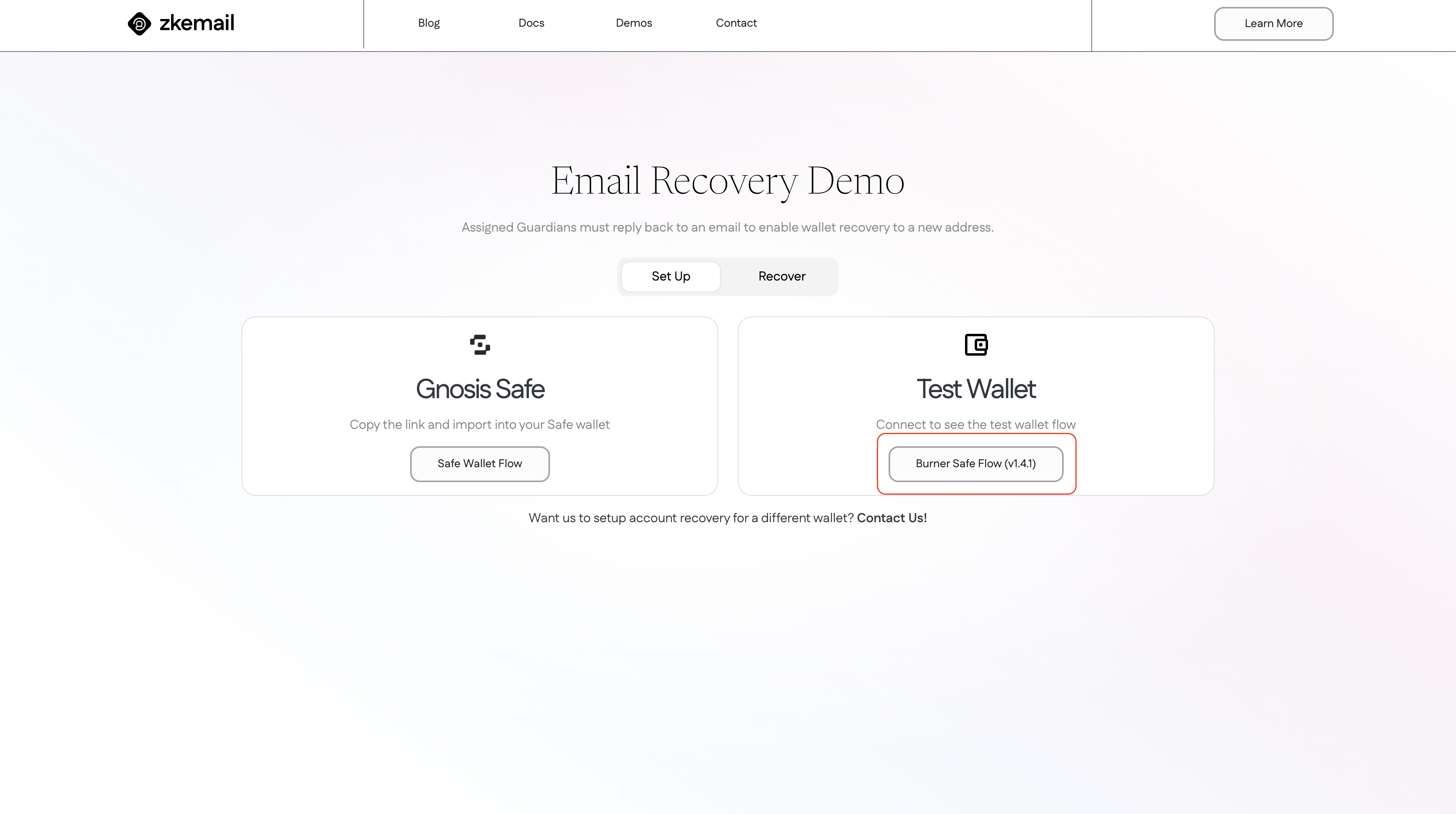 ZK Email Recovery Burner Safe Flow