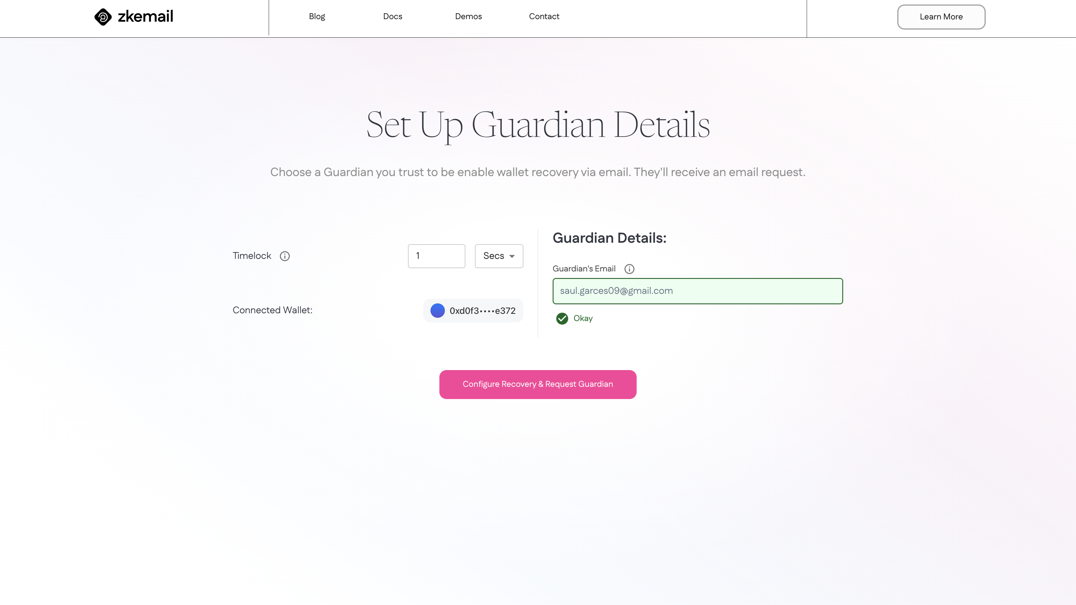 ZK Email Recovery Set Up Guardian Step