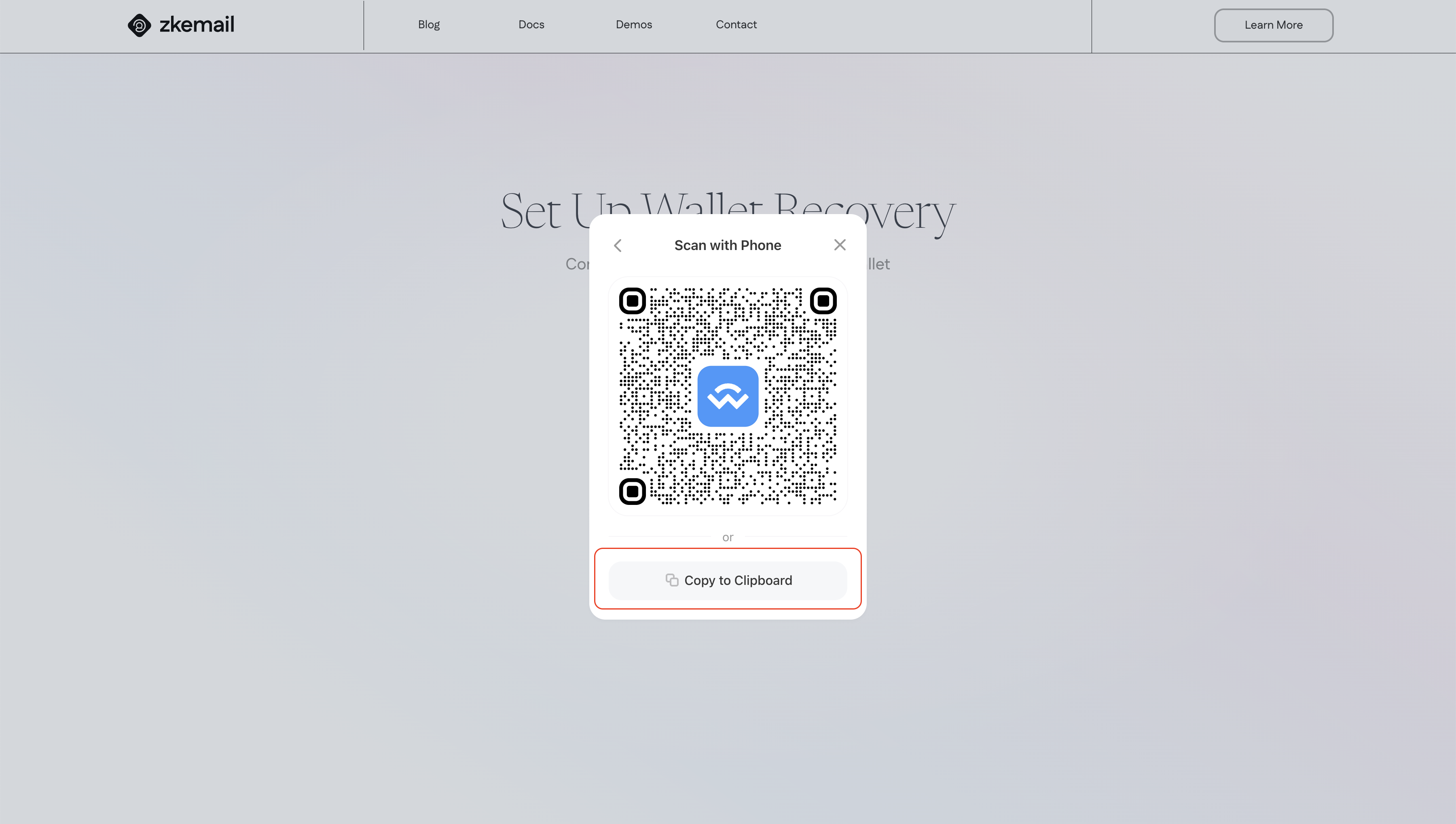 ZK Email Recovery WalletConnect Copy to Clipboard